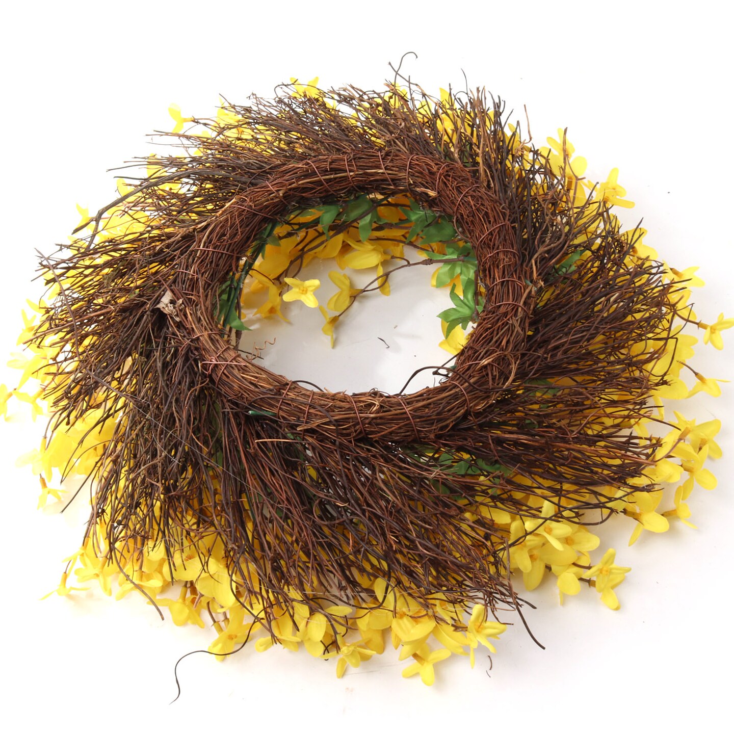 2-Pack: 16&#x22; Yellow Forsythia Wreath with Grapevine Ring, UV Resistant, Front Door Wreath by Floral Home&#xAE;