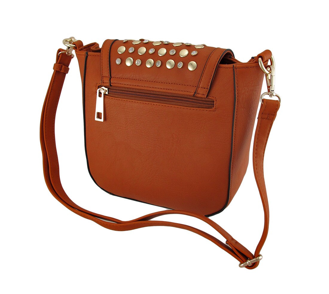 Studded Rhinestone Expandable Shoulder Bag w/Detachable Strap