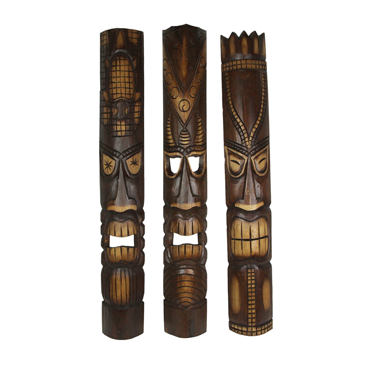 40 Inch Hand Carved Tiki Mask Wall Decor Tropical Beach Home Hanging Art Set / 3