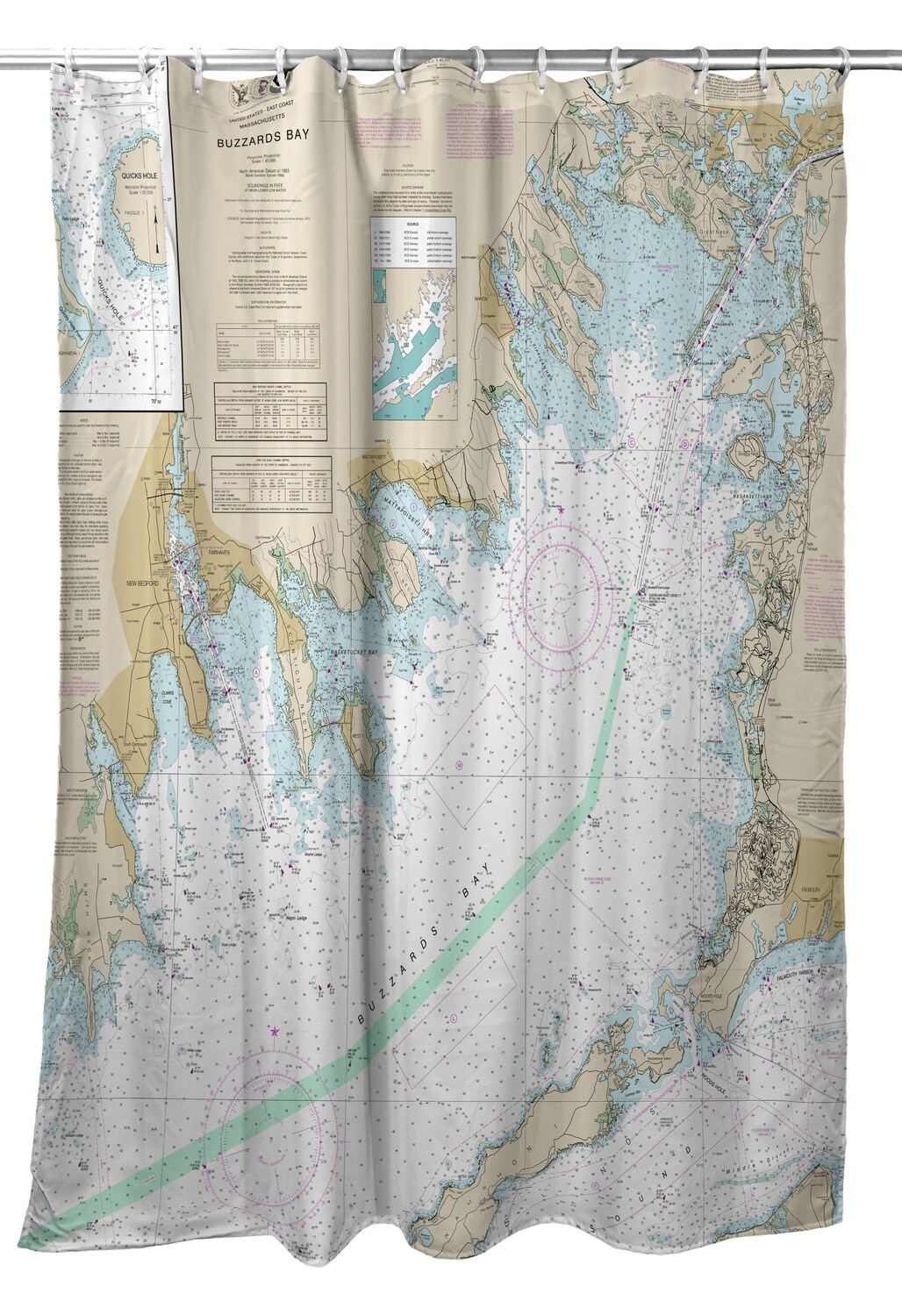 Betsy Drake Buzzards Bay, MA Nautical Map Shower Curtain