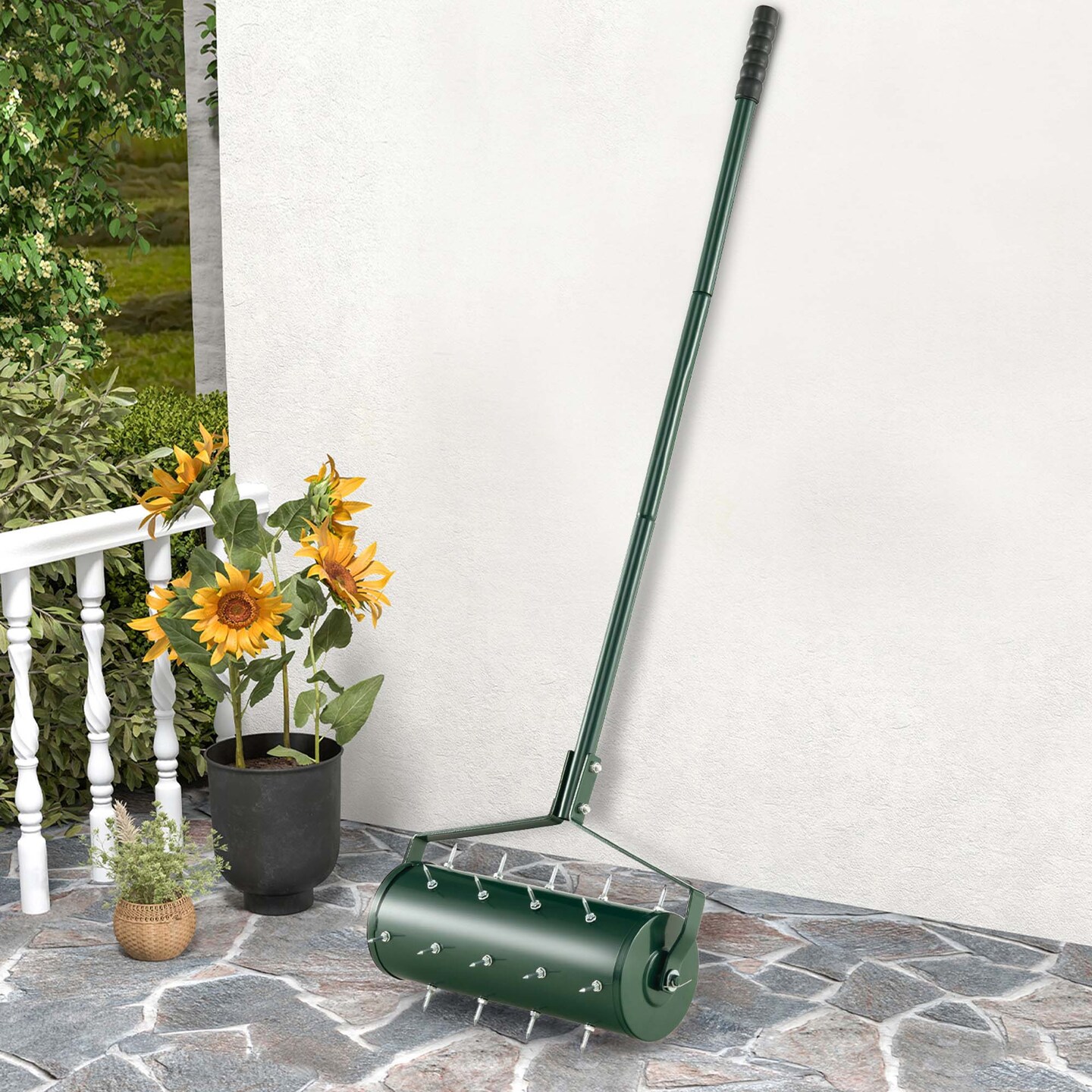 Costway 18&#x22;/21&#x22; Manual Lawn Aerator Heavy Duty Rolling Push Grass Filled with Sand or Stone Aeration Tool with Handle Green