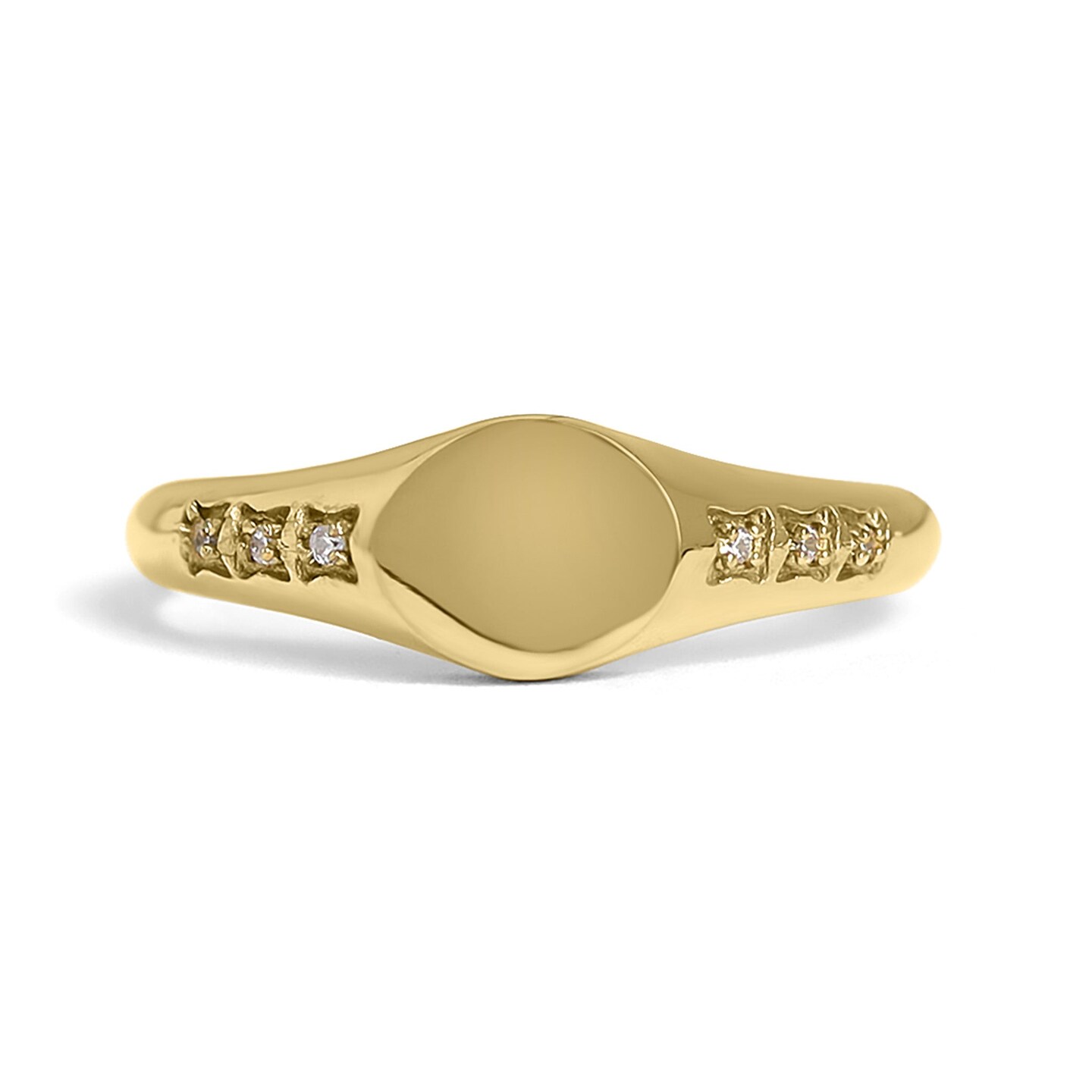 18k Gold PVD Coated Stainless Steel Blank Engravable CZ Round Signet Ring