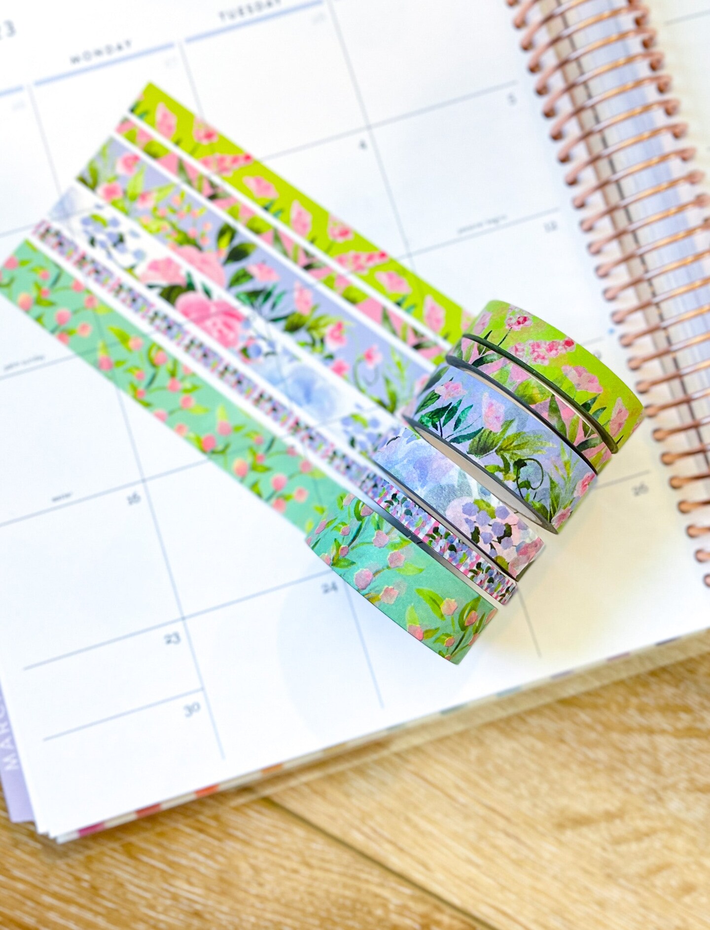 Mint Green Pink Floral Tulips Flowers Spring Washi Tape Set (#W081)