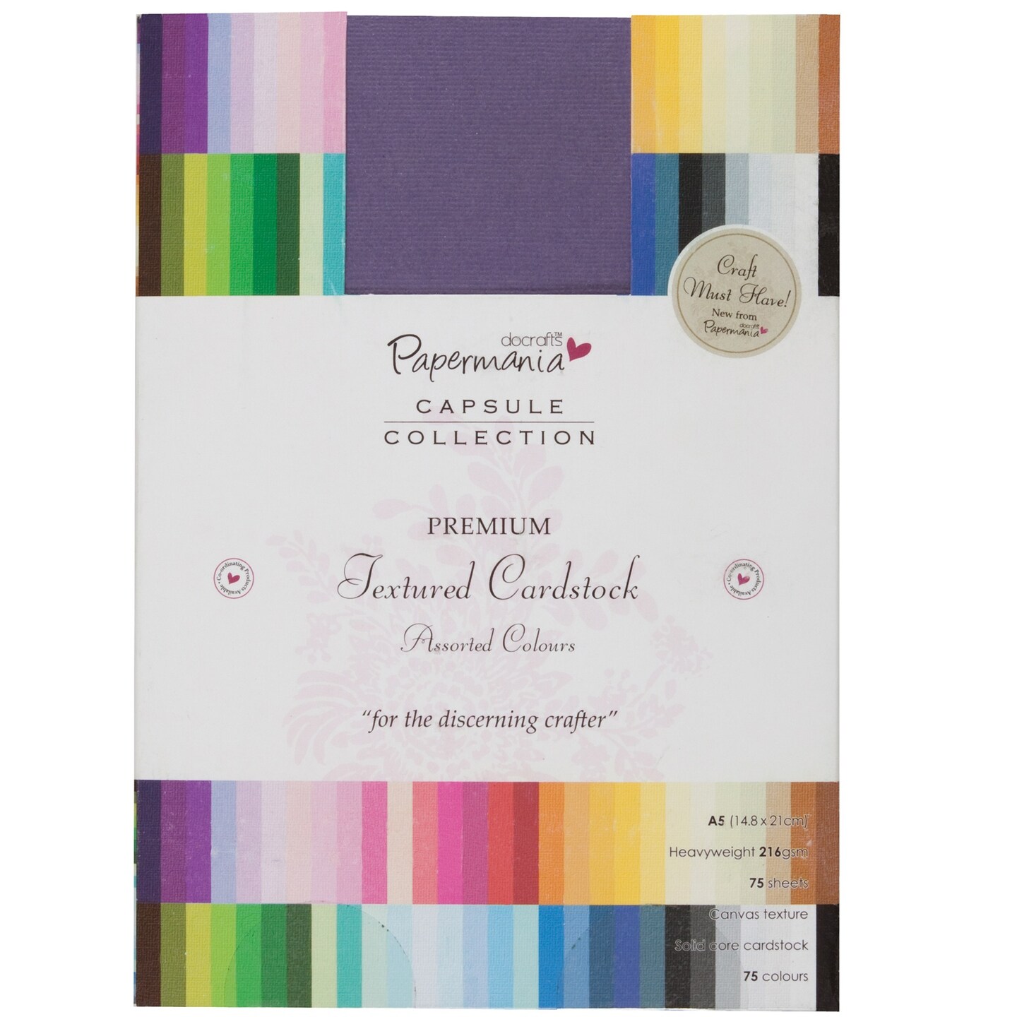 Papermania Premium Textured Solid Cardstock Pack A5 75/Pkg-Multi