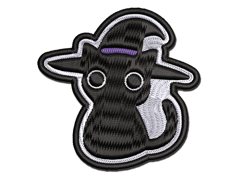 Black Cat with Witch Hat Halloween Multi-Color Embroidered Iron-On or Hook &#x26; Loop Patch Applique