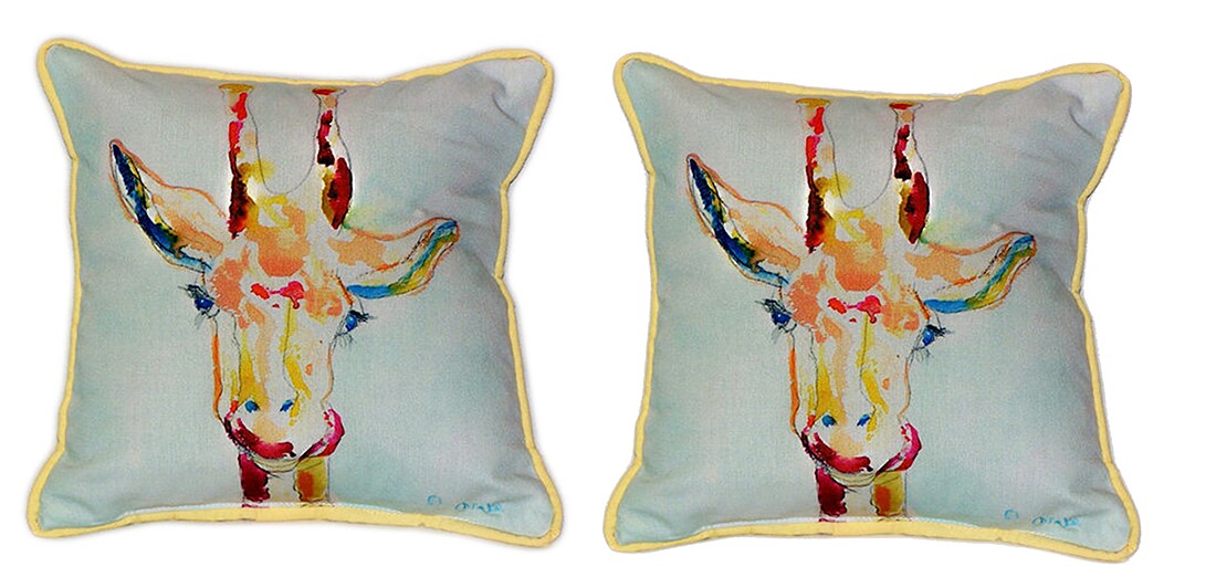 Pair of Betsy Drake Giraffe Large Indoor/Outdoor Pillows 18 Inch x 18 Inch