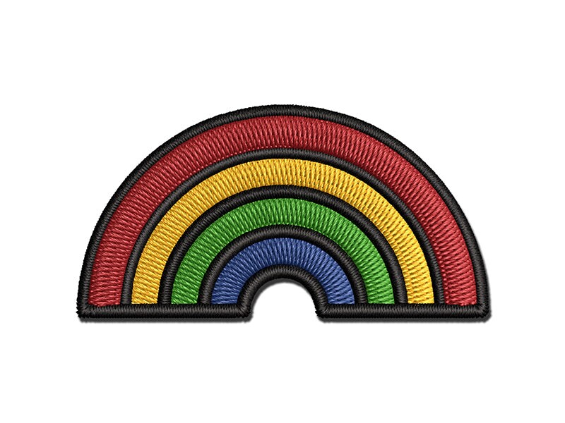 Cute Rainbow Multi-Color Embroidered Iron-On or Hook &#x26; Loop Patch Applique