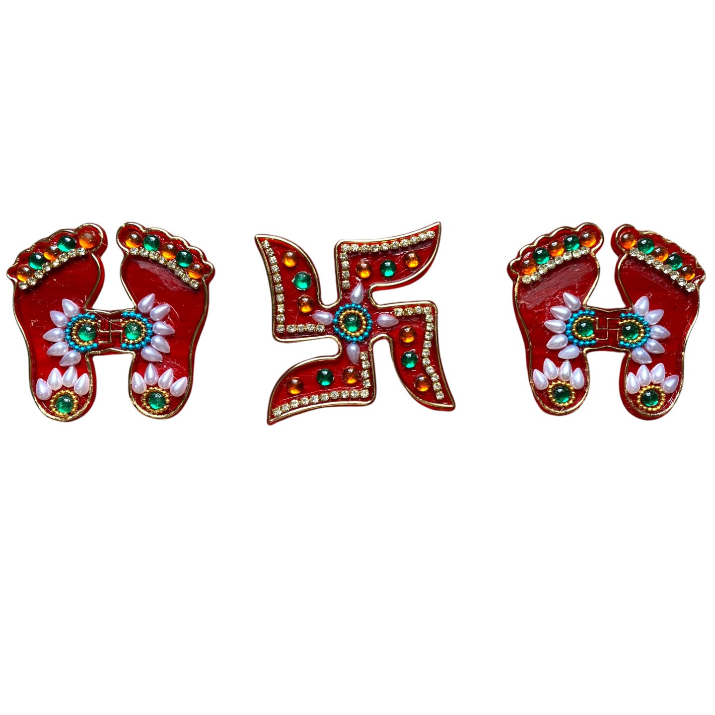 Acrylic Lakshmi Charan Paduka Feet 2 Pairs Laxmi Feet with Acrylic Swastik Good Luck Footsteps Sticker for Door Entrance Home Temple Diwali Decoration Indian Traditional Vara Lakshmi Pagla