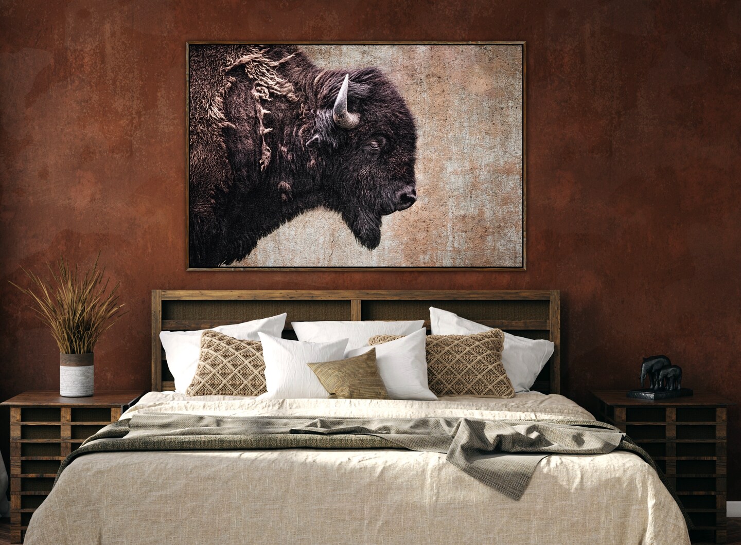 Bison photo wall art, buffalo painting canvas print, western decor ...