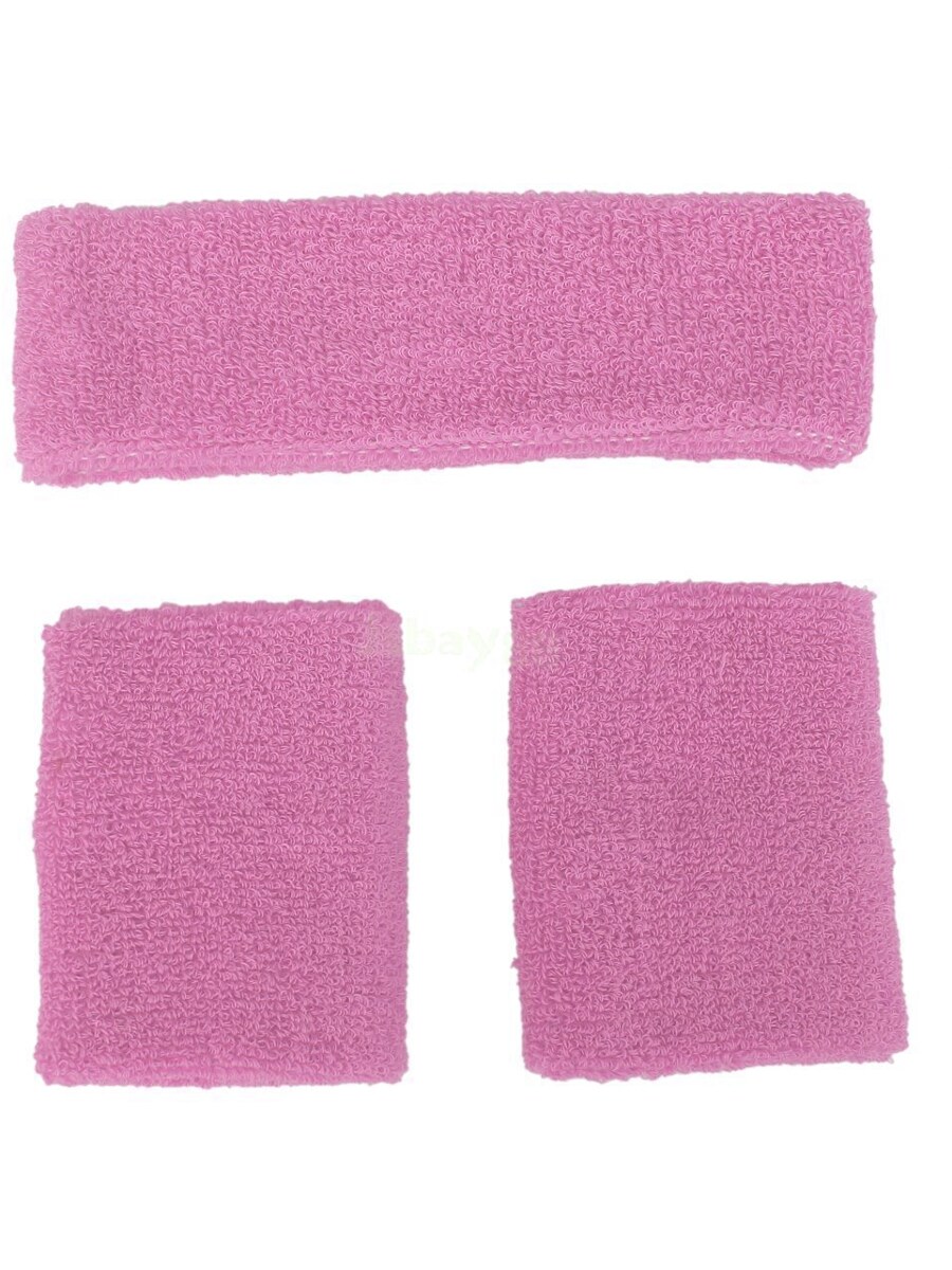 80s Neon Pink Headband Wristband Athlete Tennis Player Costume Kit
