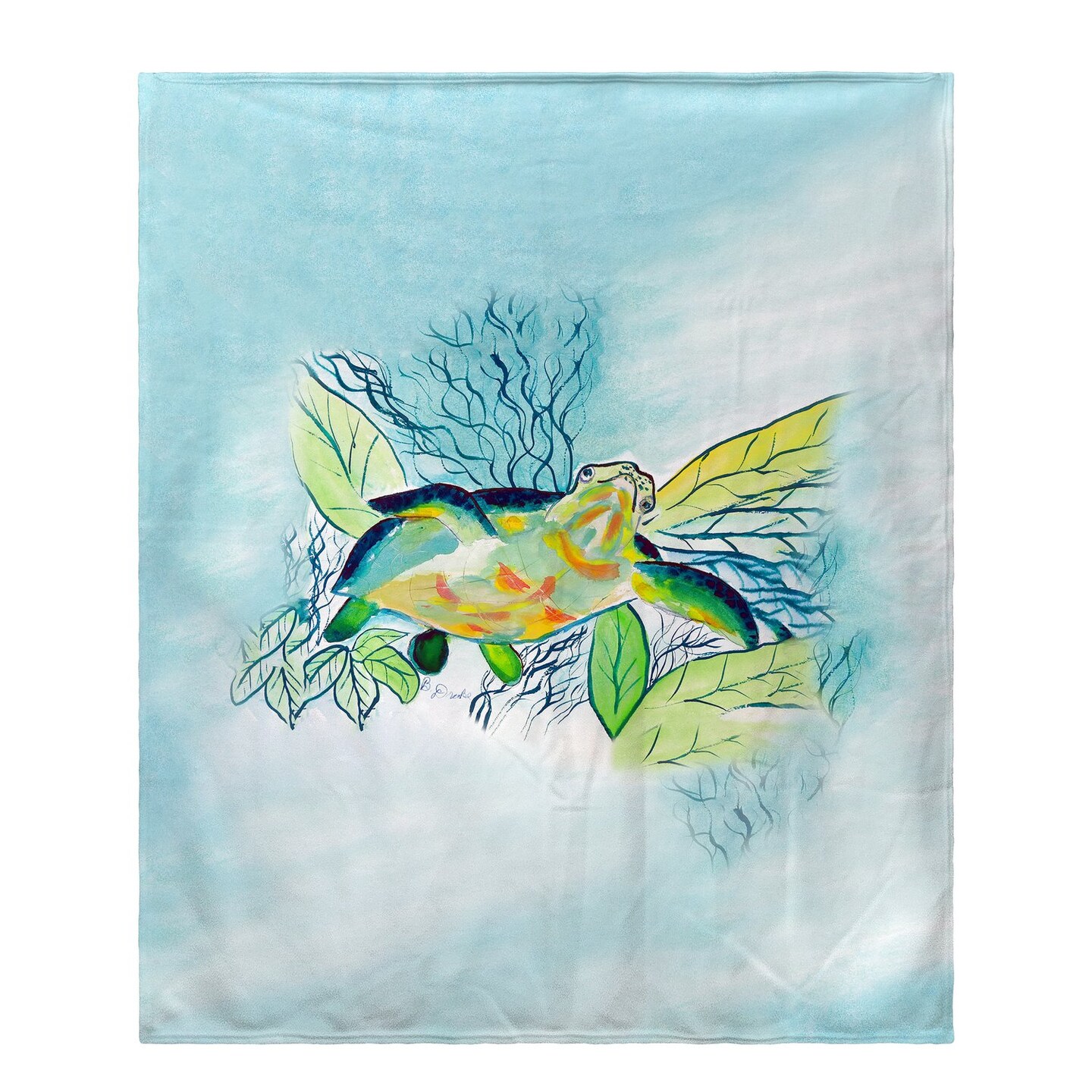 Betsy Drake Smiling Sea Turtle Fleece Throw
