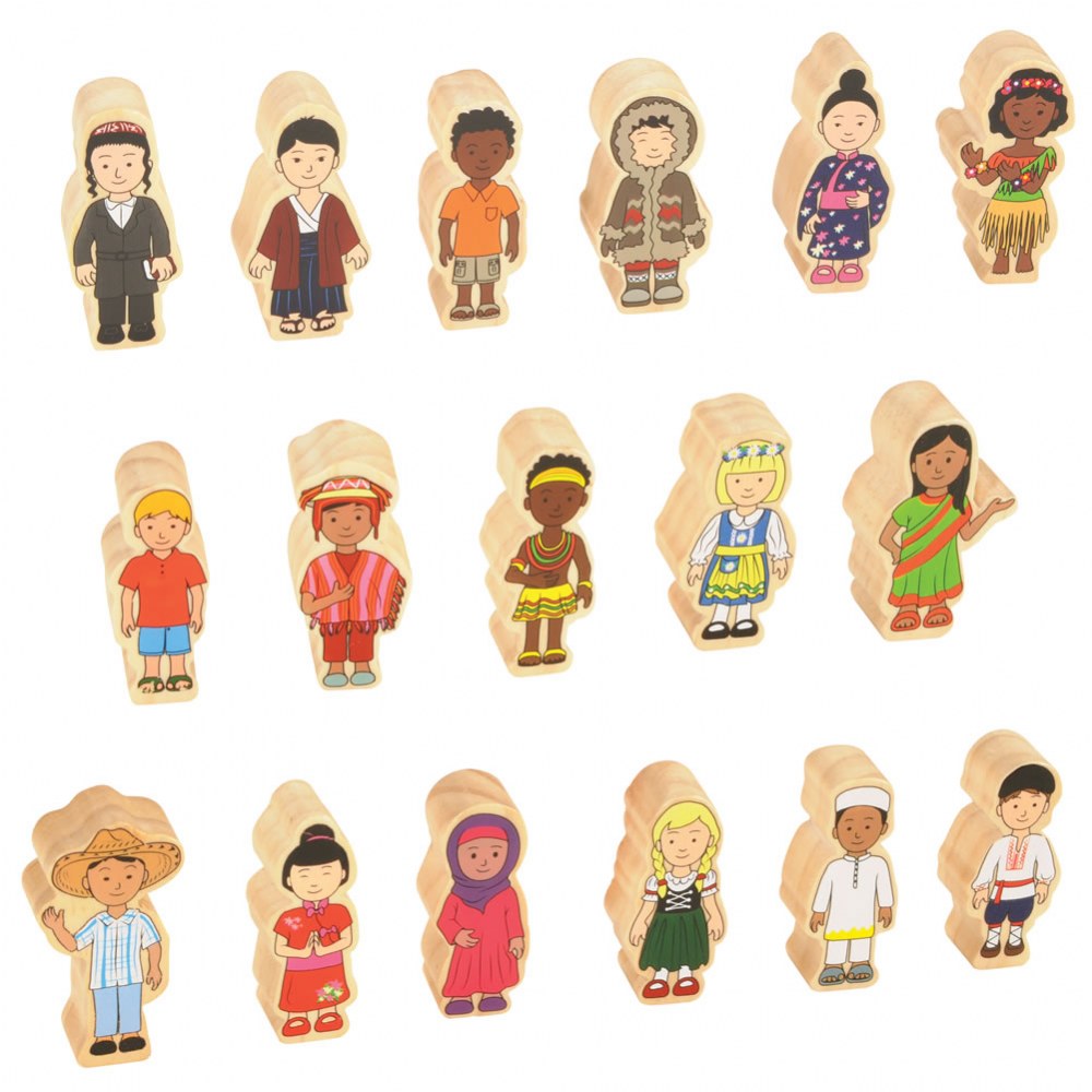 Kaplan Early Learning Company Children From Around the World Wooden Block Figures - 17 Pieces