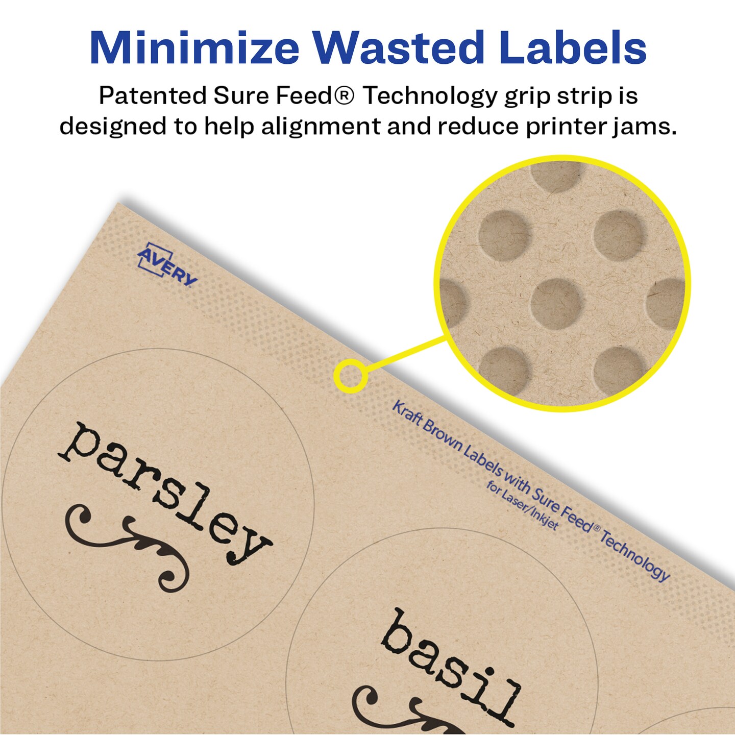 Avery Kraft Brown Round Labels with Sure Feed Technology, 2.5" Diameter, Print to the Edge, Laser/Inkjet Printable Labels, 225 Total (22808)