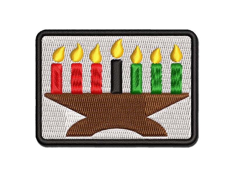 Kwanzaa Kinara with Candles Multi-Color Embroidered Iron-On or Hook &#x26; Loop Patch Applique