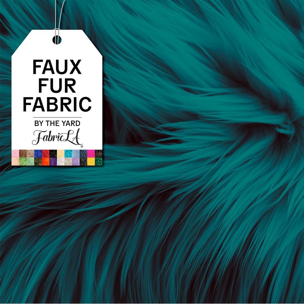 FabricLA | Shaggy Faux Fur | Fabric by The Yard | 72&#x22; X 60&#x22; Inch Wide | Craft Furry Fabric | Sewing, Apparel, Rugs, Pillows &#x26; More | Faux Fluffy Fabric | Dk Turquoise, 2 Yard