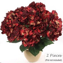 Set of 2 Burgundy Hydrangea Bushes | Lifelike Artificial Flowers with Timeless Elegance for Home Decor, Floral Arrangements, and Outdoor Landscapes | Floral Home by Artificial Flowers