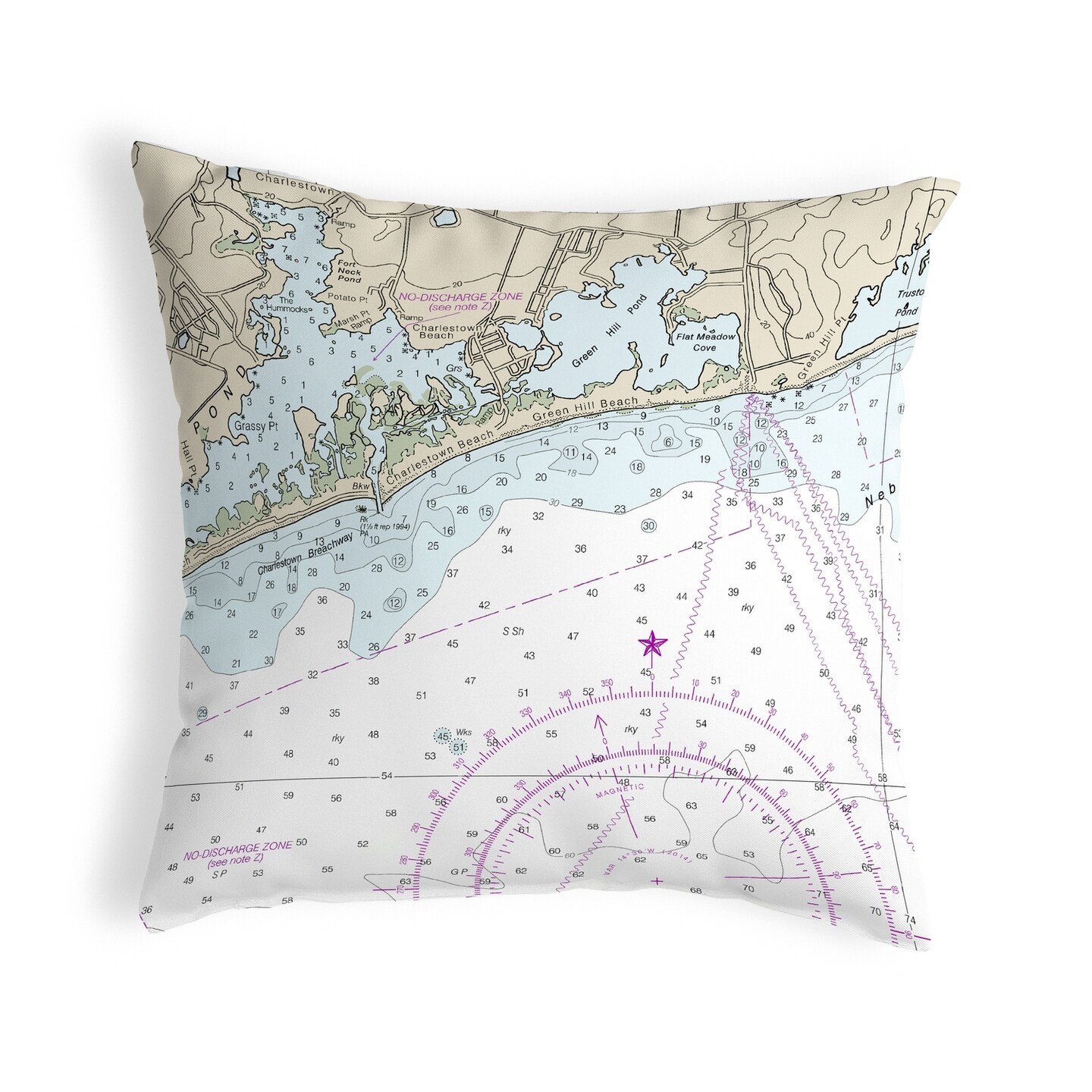 Block Island Map Pillow 18x18 &#x2013; Noncorded Indoor/Outdoor