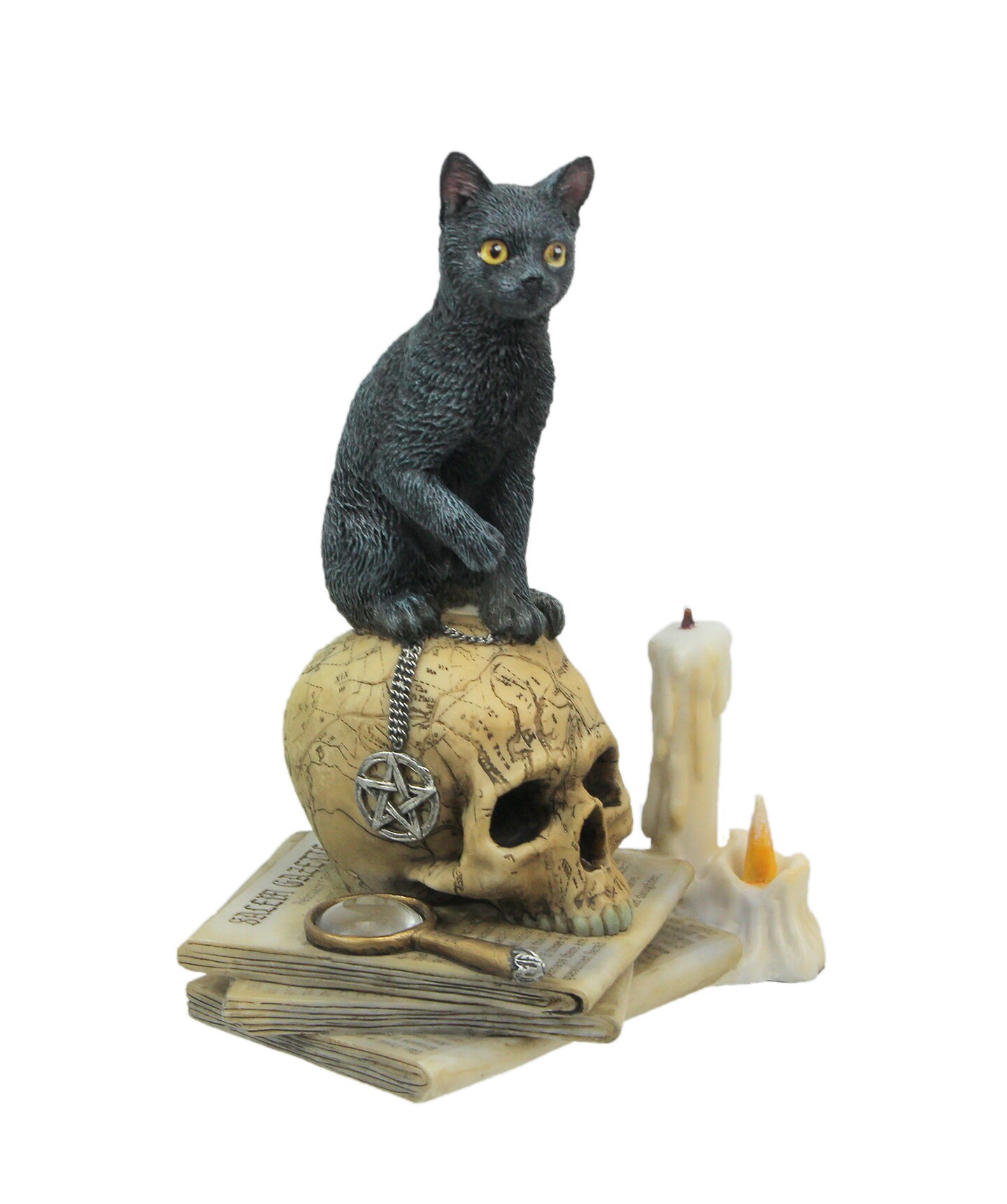 Lisa Parker Spirits of Salem Black Cat on Human Skull Statue 6.5 Inches High