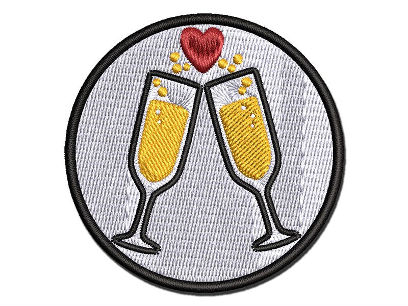 Cheers Toast Champagne Heart Love Wedding Anniversary Multi-Color Embroidered Iron-On or Hook &#x26; Loop Patch Applique