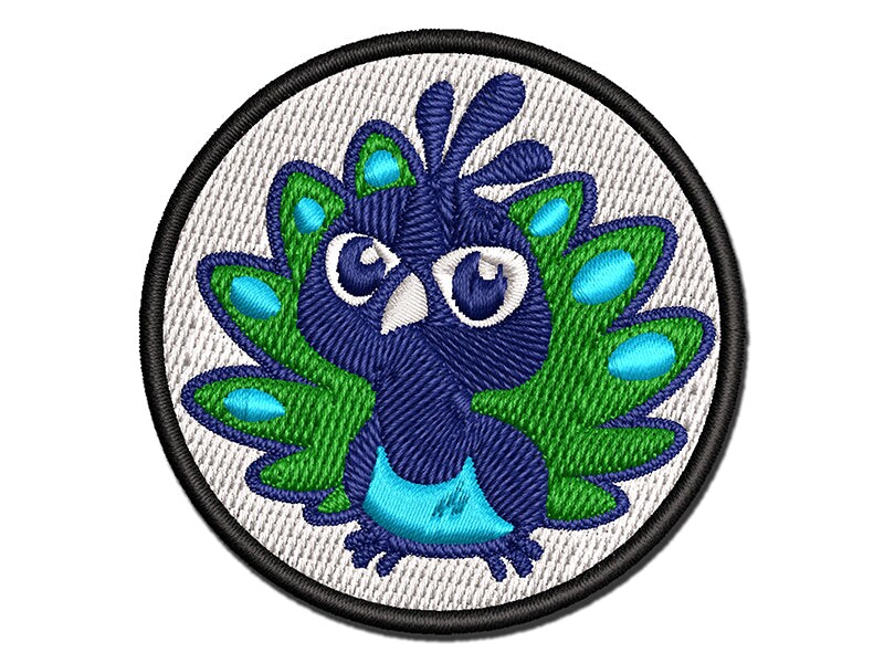 Cute Kawaii Peacock Bird Multi-Color Embroidered Iron-On or Hook &#x26; Loop Patch Applique