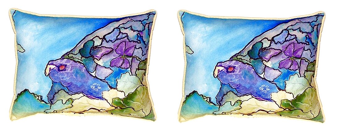 Pair of Betsy Drake Purple Turtle Large Indoor/Outdoor Pillows 16 Inch X 20 Inch