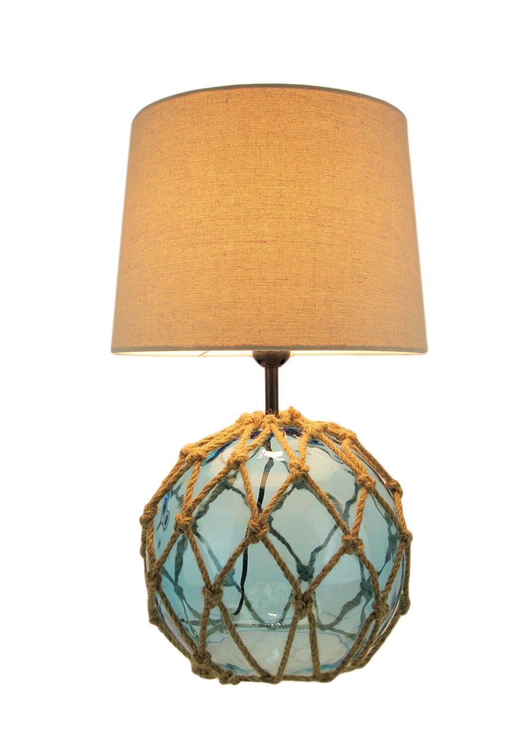 Rope and Glass Nautical Buoy Style Lamp with Linen Look Shade