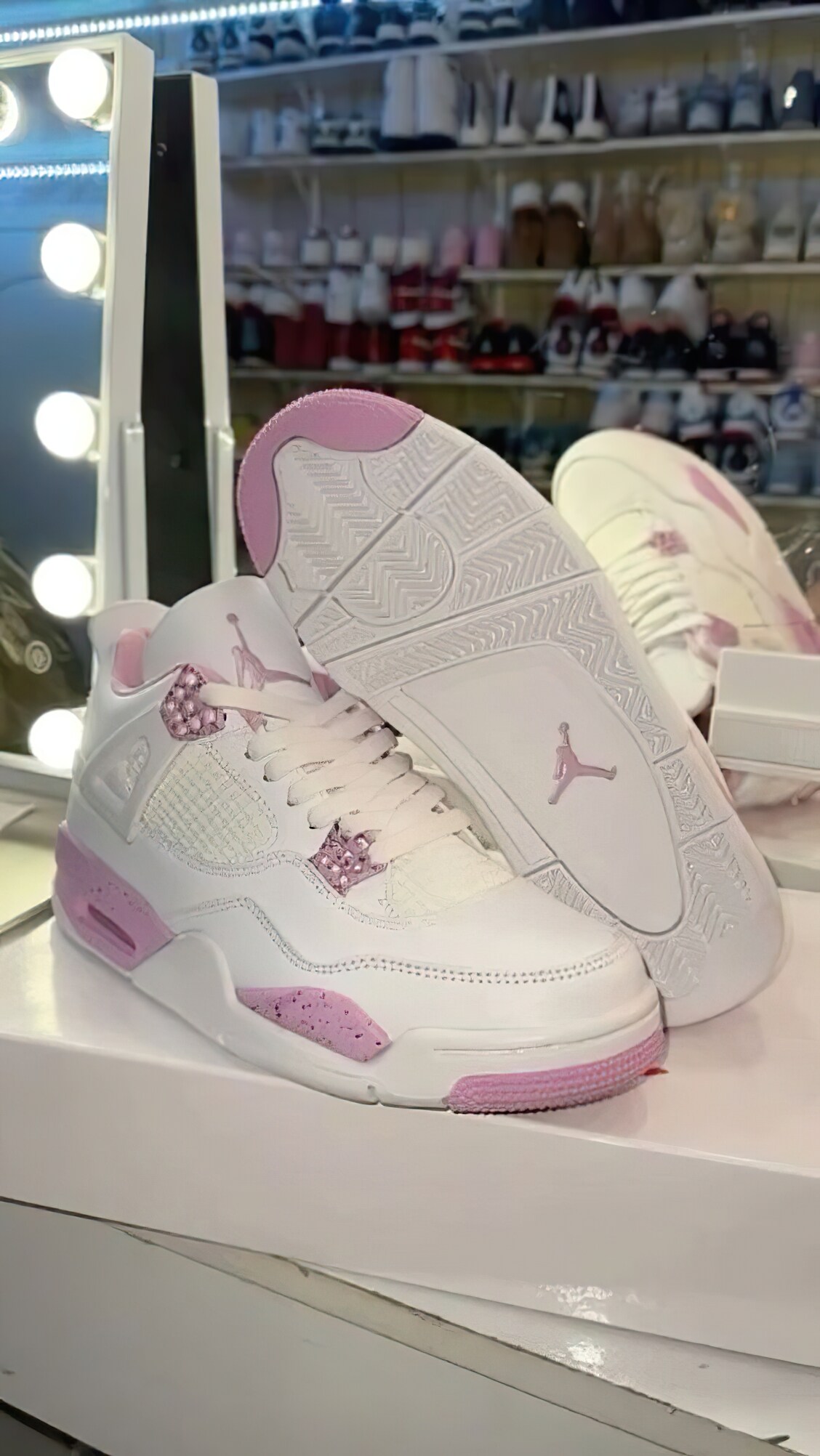 Jordan 4 pink and white best sale