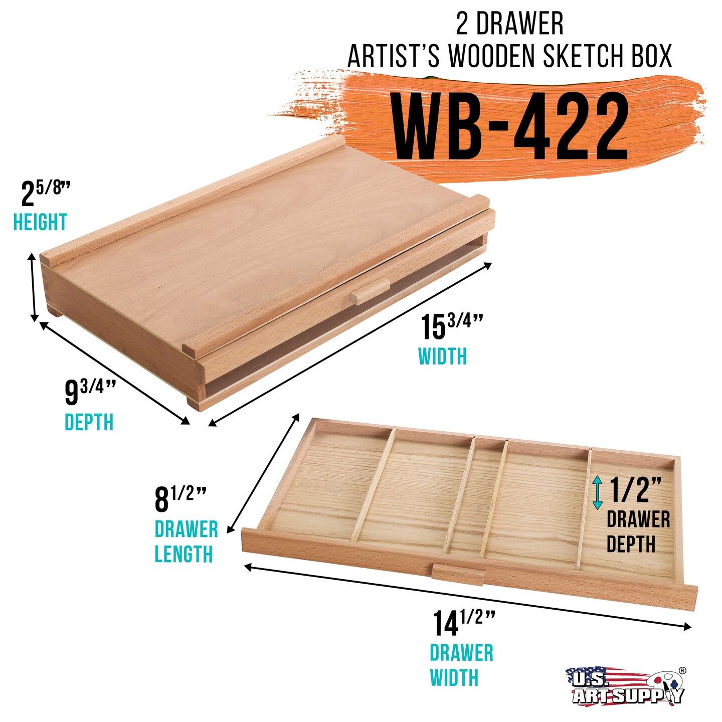 2-Drawer Artist Wood Pastel, Pen, Marker Storage Box