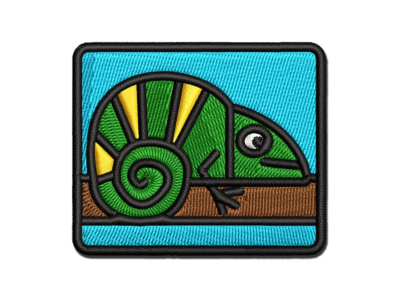 Chameleon Lizard Doodle Multi-Color Embroidered Iron-On or Hook &#x26; Loop Patch Applique