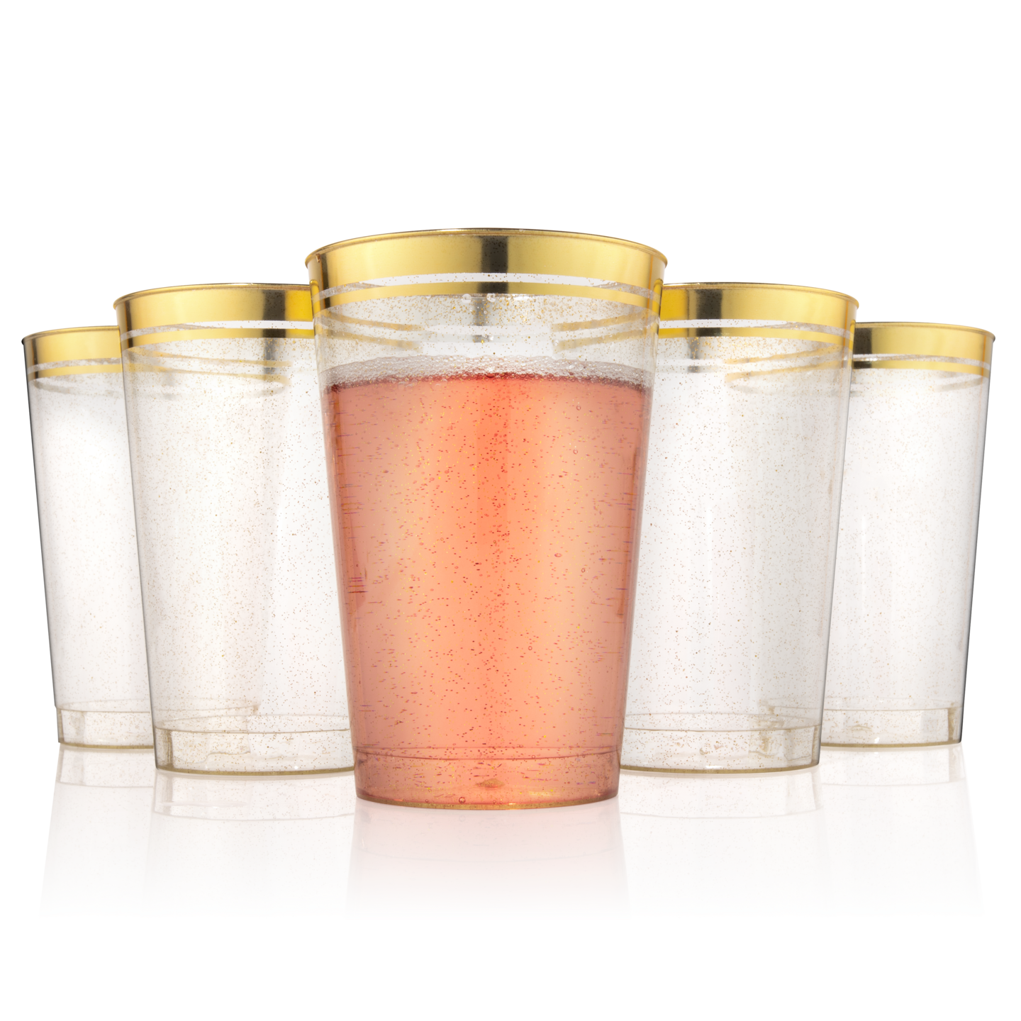 100ct. Cups Glitter-Gold Rim Plastic Disposable Glasses, Elegant Parties, Special Events, Weddings 12, 14, or 16 oz.