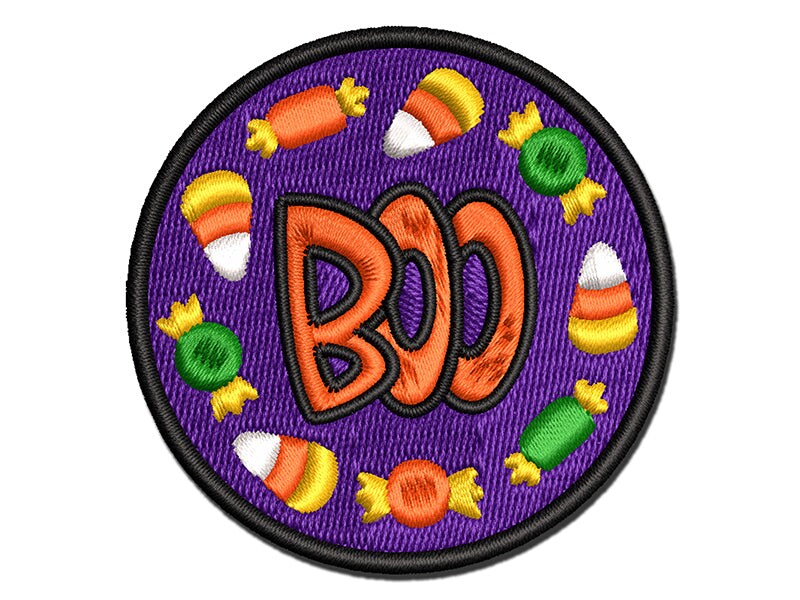 Boo Halloween Candy Multi-Color Embroidered Iron-On or Hook &#x26; Loop Patch Applique