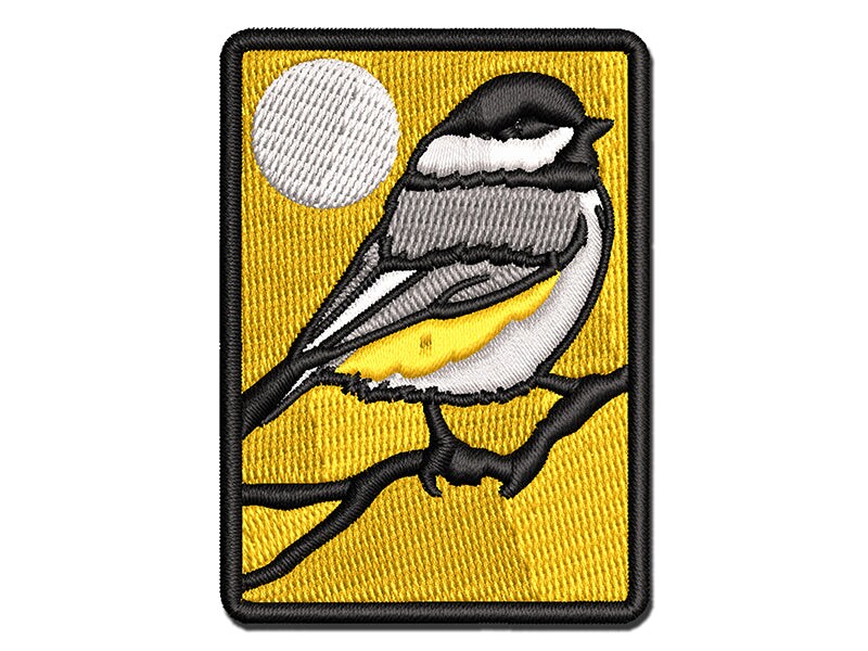 Black-Capped Chickadee Bird on Branch Multi-Color Embroidered Iron-On or Hook &#x26; Loop Patch Applique