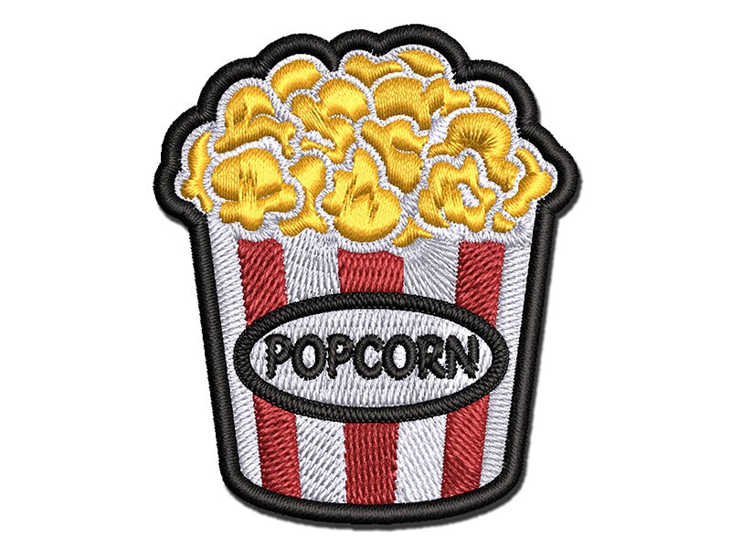Big Bucket of Popcorn Movie Theater Multi-Color Embroidered Iron-On or Hook &#x26; Loop Patch Applique