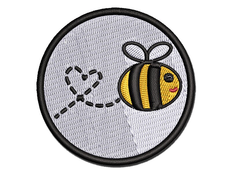 Buzzy Bumble Bee with Heart Multi-Color Embroidered Iron-On or Hook &#x26; Loop Patch Applique