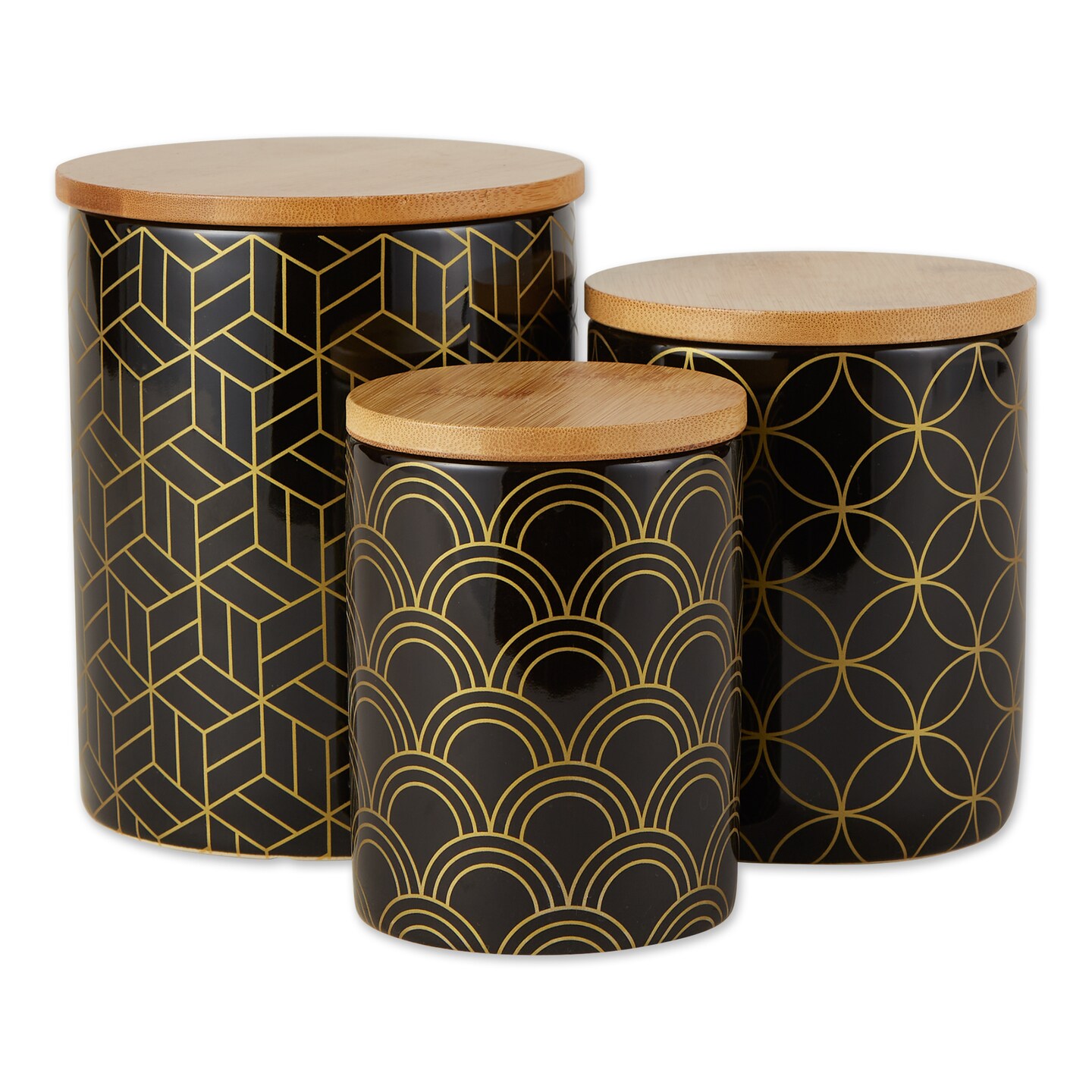Contemporary Home Living Geometric Kitchen Storage Canisters - 5.5&#x22; - Black and Gold - Set of 3