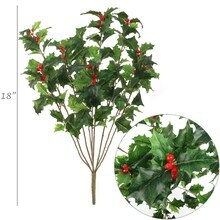 12-Pack: Green Holly Bush with Silk Leaves &#x26; Berries by Floral Home&#xAE;