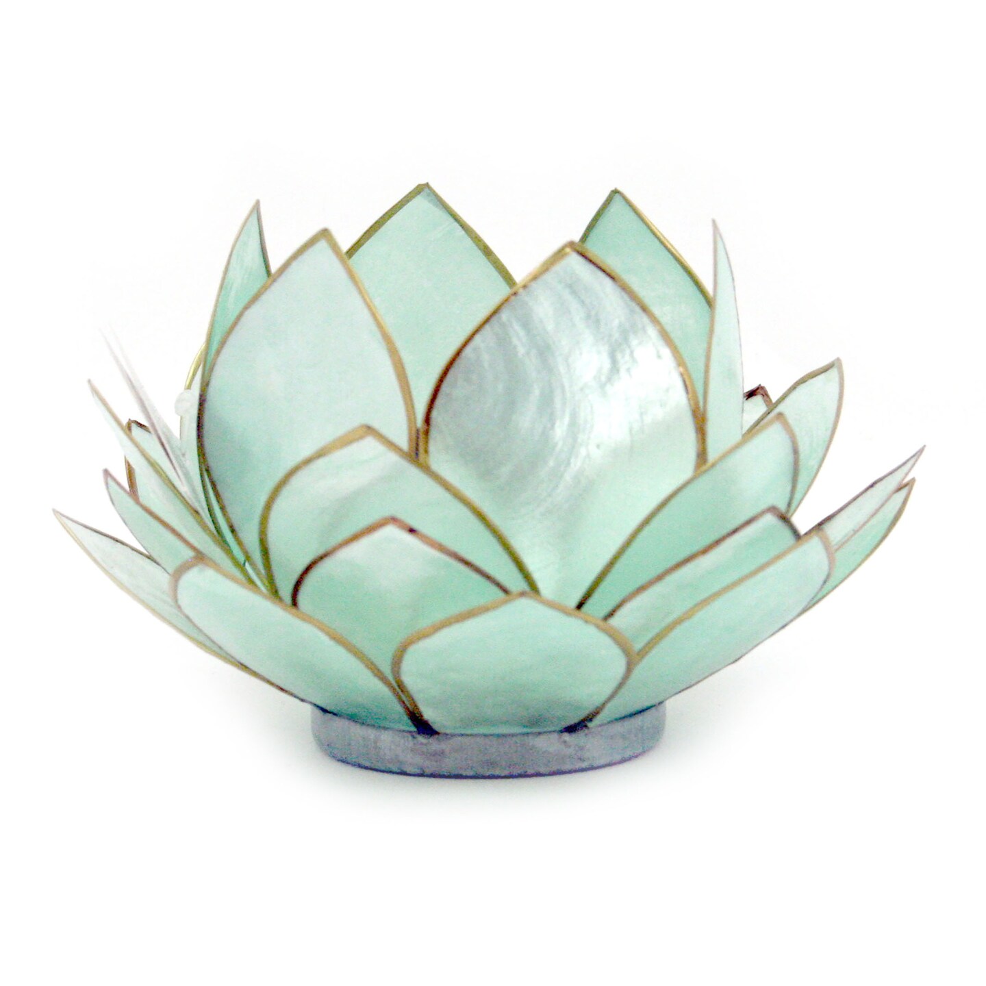 Turquoise Blue Capiz Shell Opening Lotus Flower Bulb Tealight Candle Holder