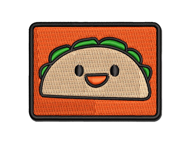 Happy Taco Doodle Multi-Color Embroidered Iron-On or Hook &#x26; Loop Patch Applique
