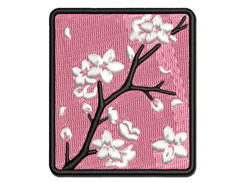 Cherry Blossom Flowers Tree Branch Multi-Color Embroidered Iron-On or Hook &#x26; Loop Patch Applique