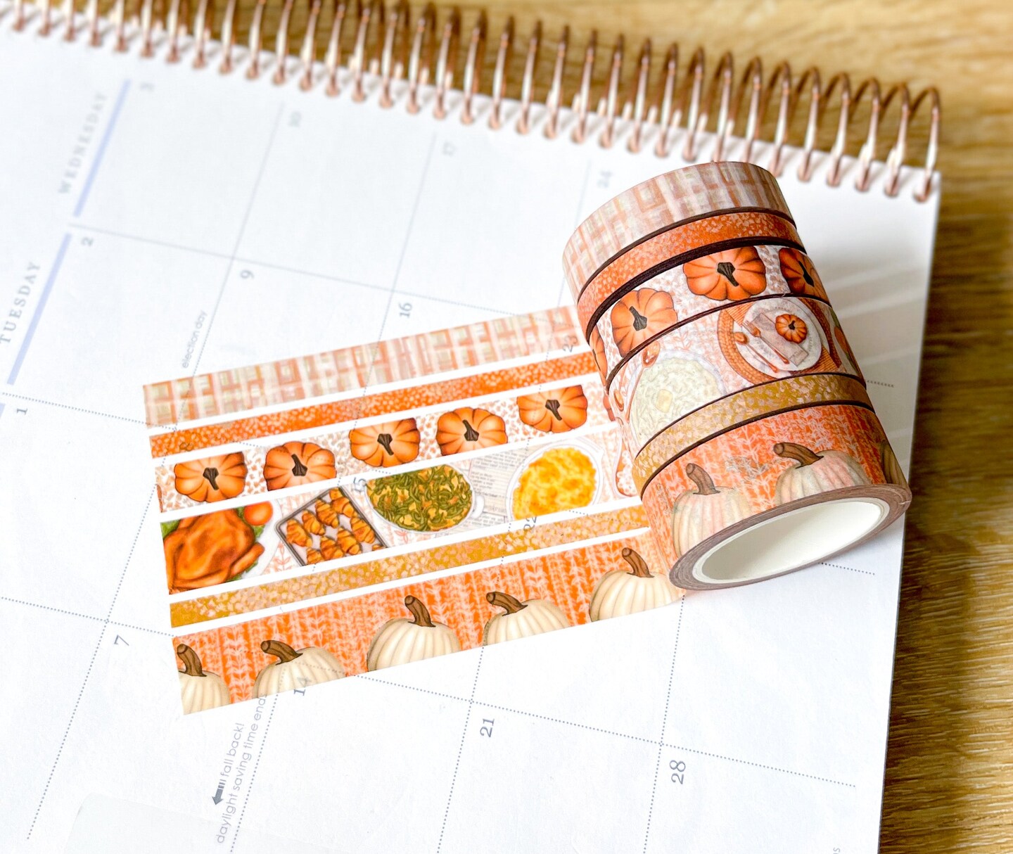 Thanksgiving Turkey &#x26; Pumpkins Orange Washi Tape Set (#W070)
