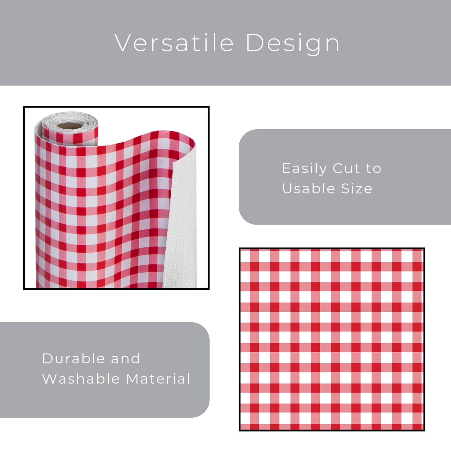 Smart Design Bonded Grip Shelf Liner - 12 inch x 10 feet - Ruby Red Gingham