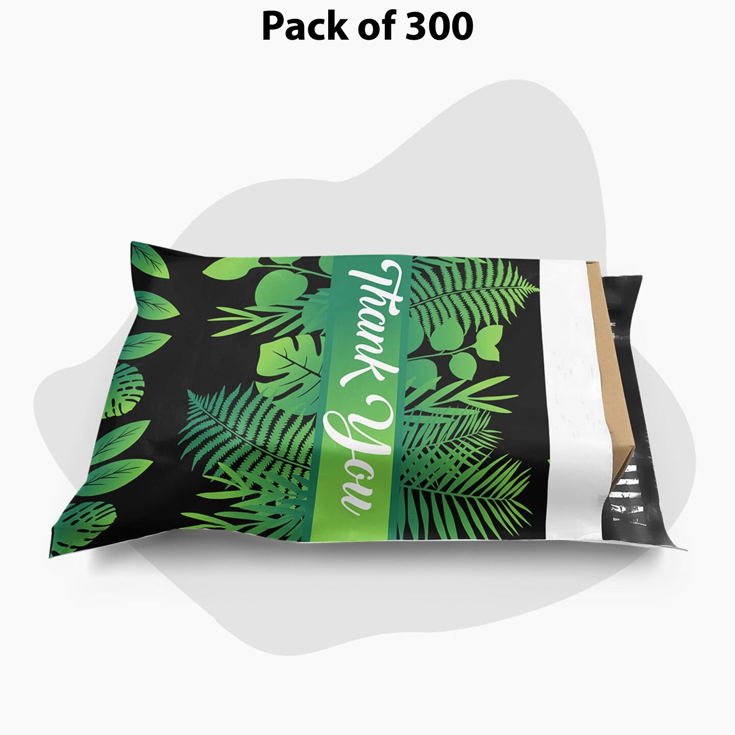 Tropical Palm Leaves Banana Leaf Mailer Poly Bag | 10 x 13 Size Thank You Tropical Palm Leaves Banana Leaf Black Poly Bag Mailer Envelopes 2 Mil | MINA&#xAE;