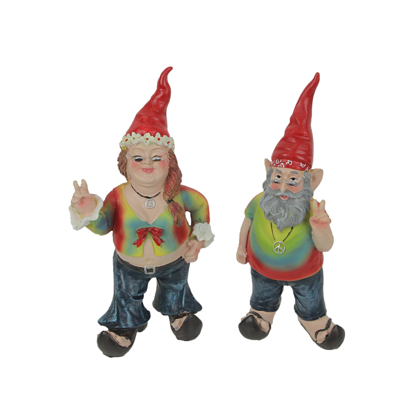 Gnancy and Gnarley Pair of Hippie Garden Gnome Statues 8.25 Inches High