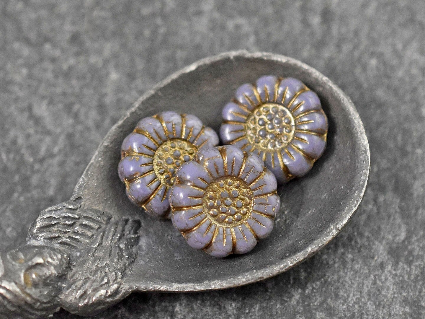 *12* 13mm Dark Bronze Washed Opaque Purple Sunflower Coin Beads