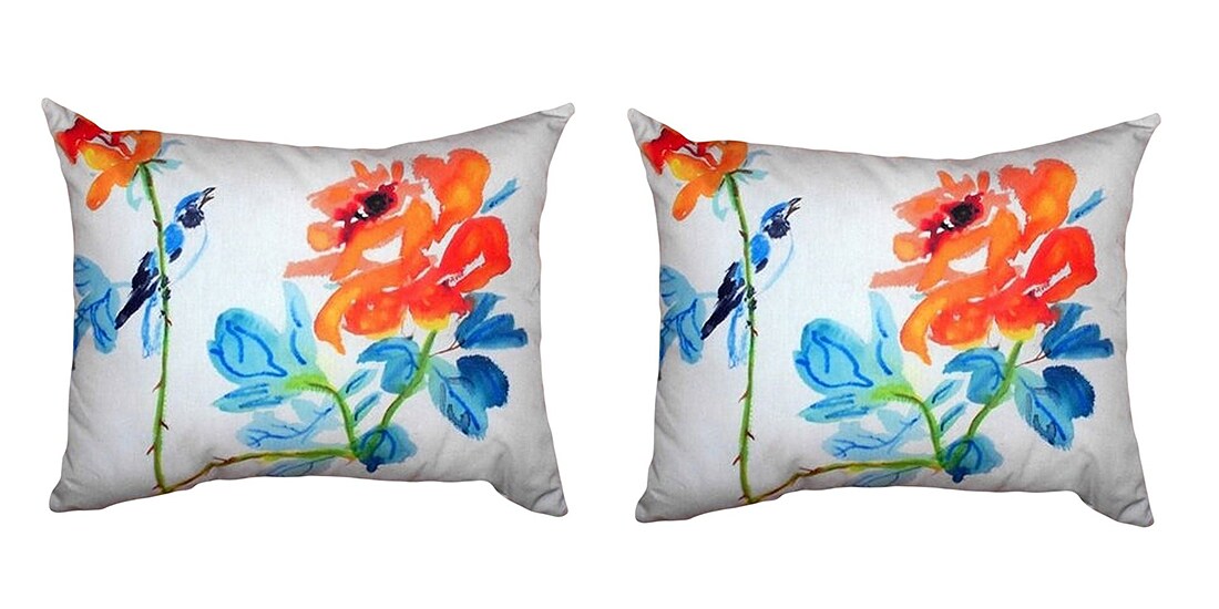 Pair of Betsy Drake Bird &#x26; Roses No Cord Pillows 16 Inch X 20 Inch