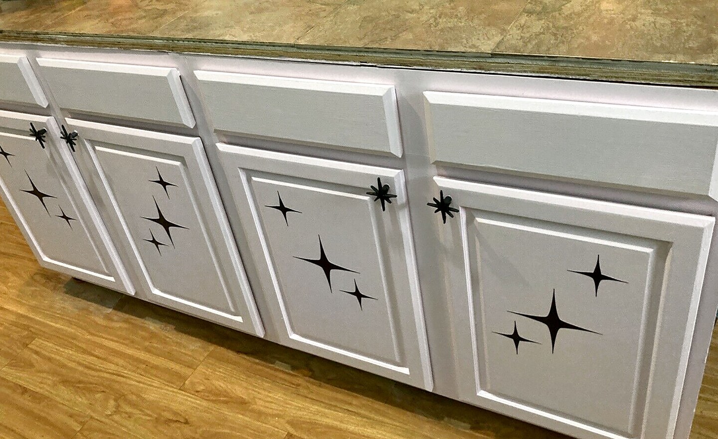 Set of 6 Antique Finish Mid Century Modern Starburst Drawer Pulls