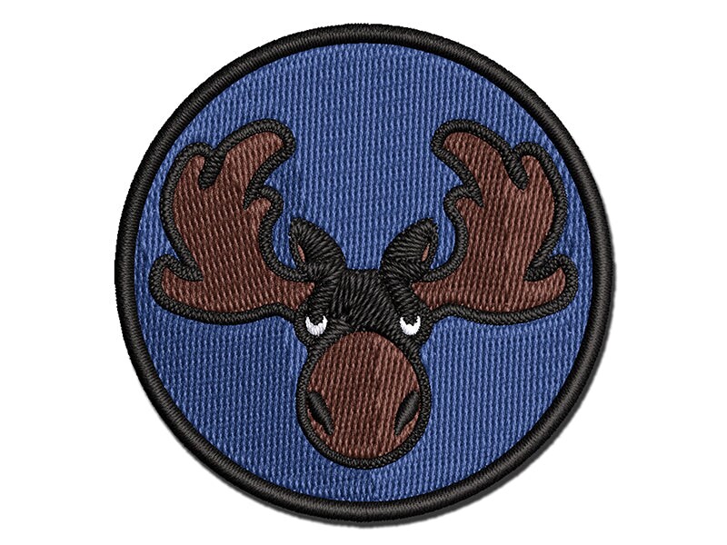Grumpy Moose Head Multi-Color Embroidered Iron-On or Hook &#x26; Loop Patch Applique
