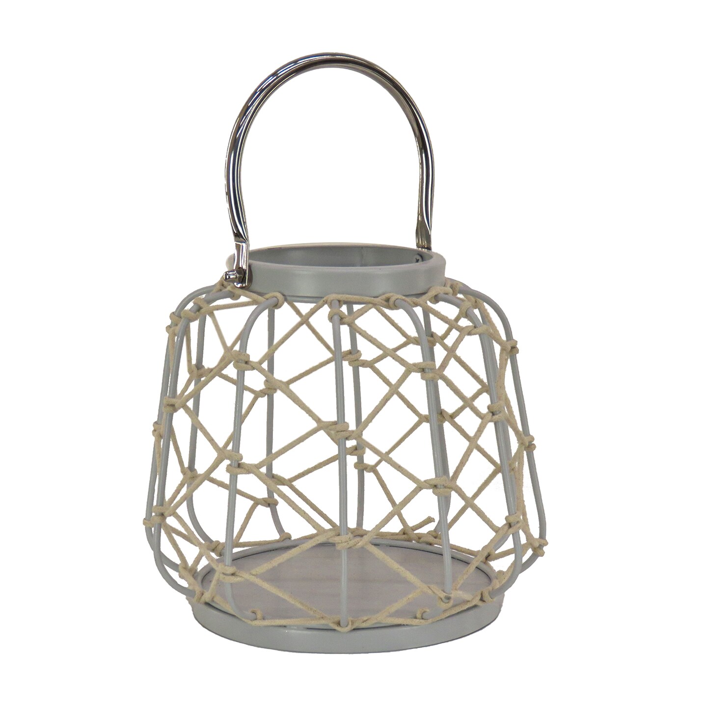 10&#x22; Candle Lantern with Rope Weave, Glacier Gray