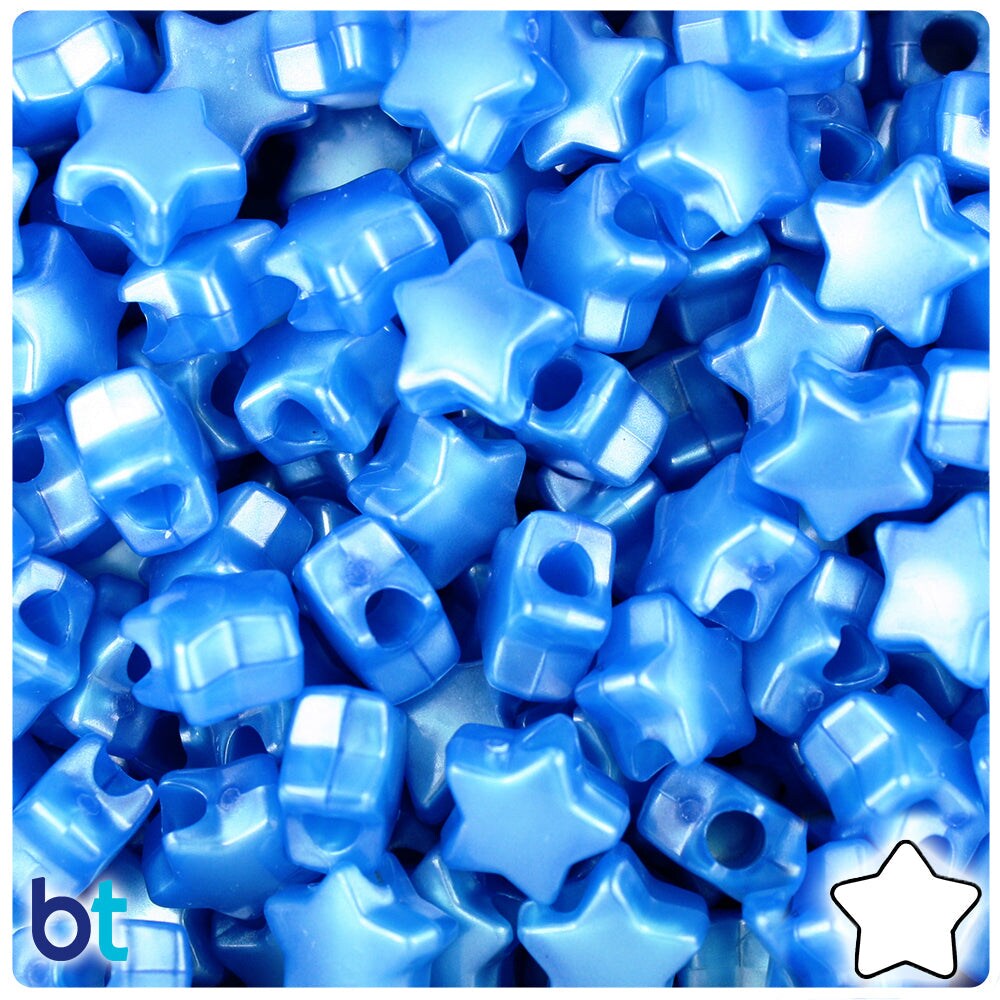 BeadTin Dark Blue Pearl 13mm Star Plastic Pony Beads (250pcs)