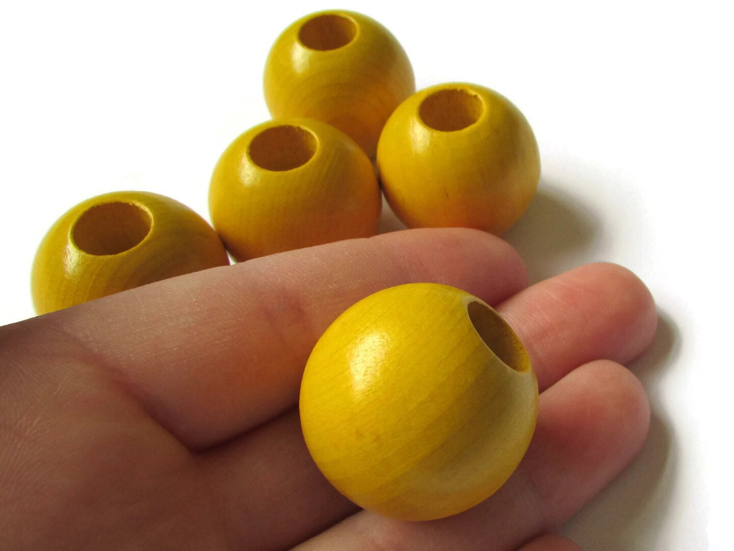 5 25mm Round Yellow Vintage Wood Beads Wooden Large Hole Macrame Beads